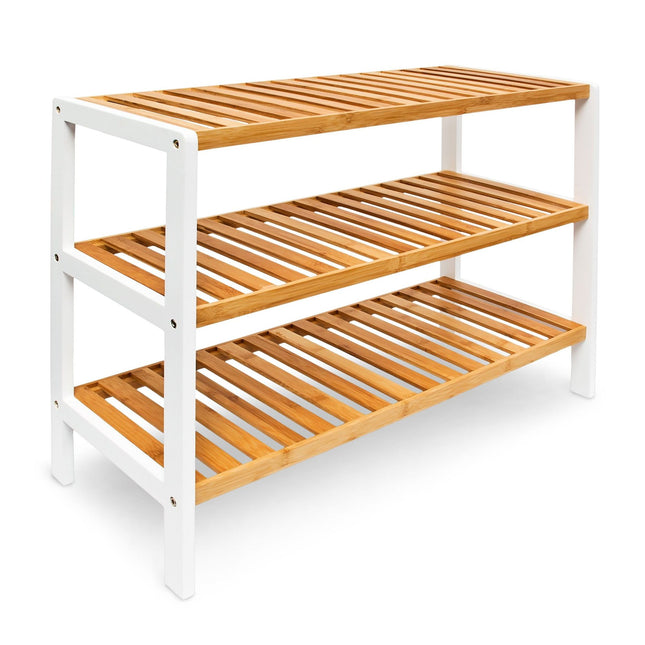 Shoe rack bamboo with 3 shelves brown-white