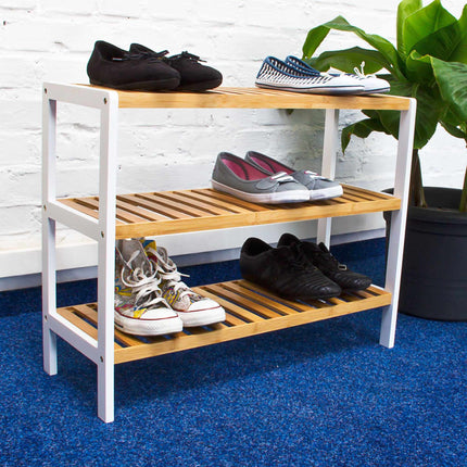 Shoe rack bamboo with 3 shelves brown-white