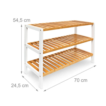 Shoe rack bamboo with 3 shelves brown-white