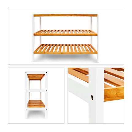 Shoe rack bamboo with 3 shelves brown-white