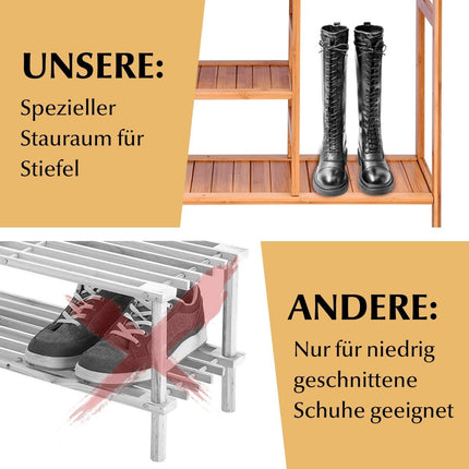 Schuhregal aus Bambus mit 4 Ebenen und Griff Schuhständer Schuhaufbewahrung Natur