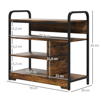 Shoe rack, 4-tier for 11 pairs, rustic brown, 70x30x65 cm