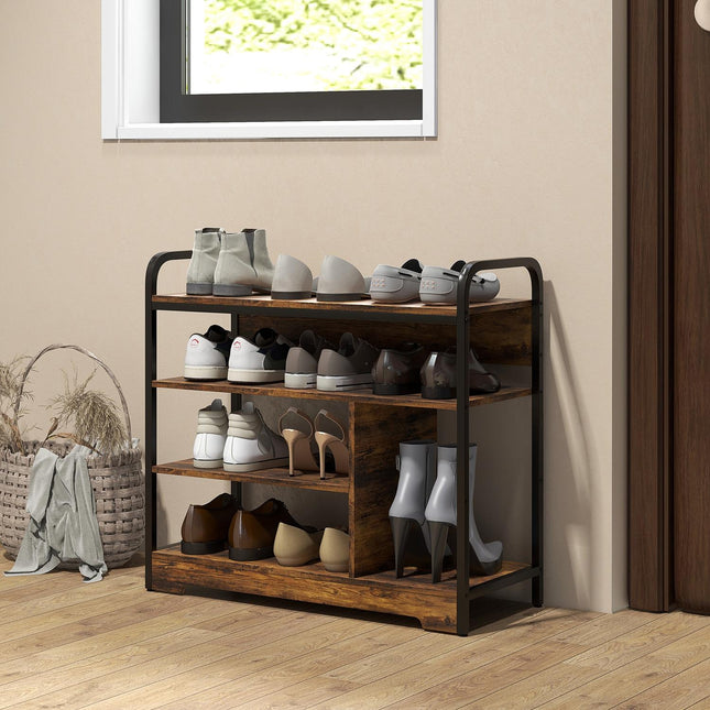 Shoe rack, 4-tier for 11 pairs, rustic brown, 70x30x65 cm