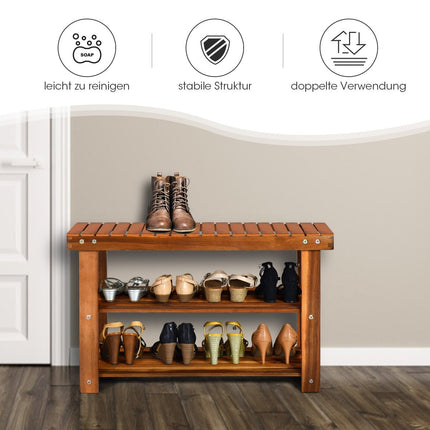 Schuhregal mit Bank &amp; 2 Ablageflächen Schuhschrank aus Holz Schuhständer 70 x 28 x 45 cm