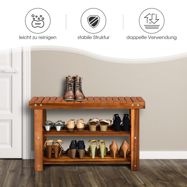Shoe rack with bench & 2 shelves Shoe cabinet made of wood Shoe stand 70 x 28 x 45 cm