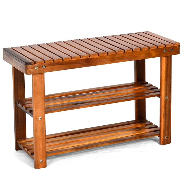 Shoe rack with bench & 2 shelves Shoe cabinet made of wood Shoe stand 70 x 28 x 45 cm