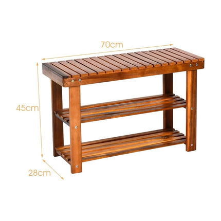 Schuhregal mit Bank &amp; 2 Ablageflächen Schuhschrank aus Holz Schuhständer 70 x 28 x 45 cm