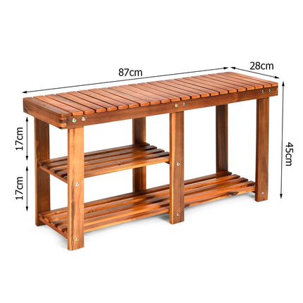 Schuhregal mit Bank &amp; 2 Ablageflächen Schuhschrank aus Holz Schuhständer 87 x 28 x 45 cm