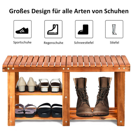 Schuhregal mit Bank &amp; 2 Ablageflächen Schuhschrank aus Holz Schuhständer 87 x 28 x 45 cm