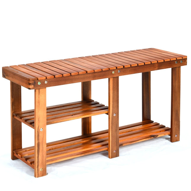 Shoe rack with bench & 2 shelves Shoe cabinet made of wood Shoe stand 87 x 28 x 45 cm