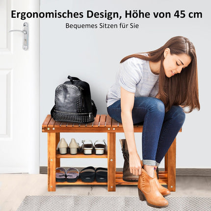 Schuhregal mit Bank &amp; 2 Ablageflächen Schuhschrank aus Holz Schuhständer 87 x 28 x 45 cm