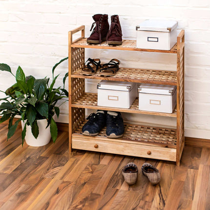 Schuhregal aus Walnussholz mit Schublade