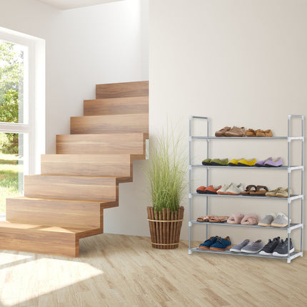 Étagère à chaussures en métal argenté