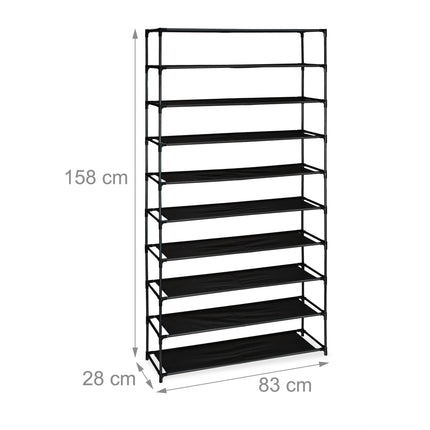 Shoe shelf with fabric levels