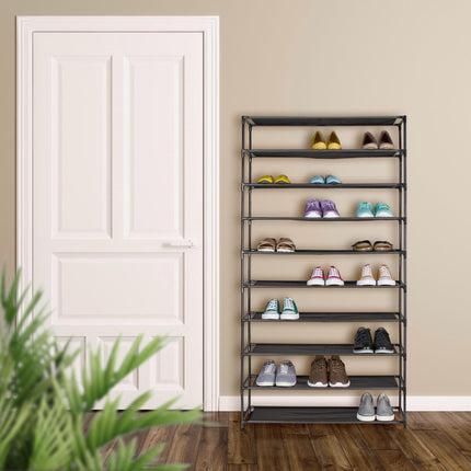 Shoe shelf with fabric levels