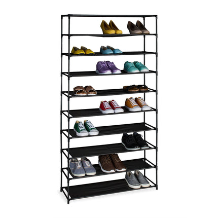 Shoe shelf with fabric levels
