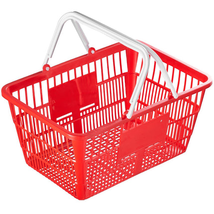 Shopping Basket Set of 12, 21L Plastic with Stand, Red