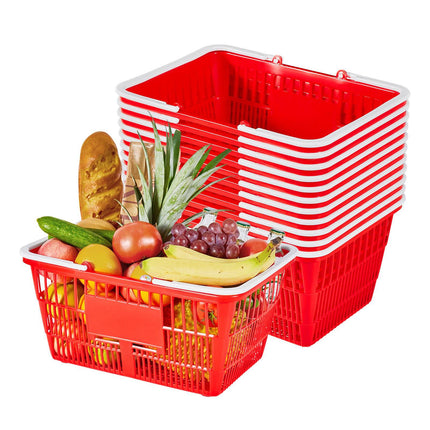 Shopping Baskets With Handles, 12-Pack 21L Stackable, Red