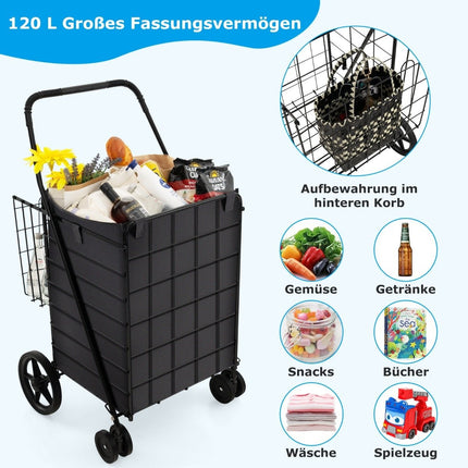 Einkaufstrolley mit Oxford-Futter, 120L Fassungsvermögen, faltbar