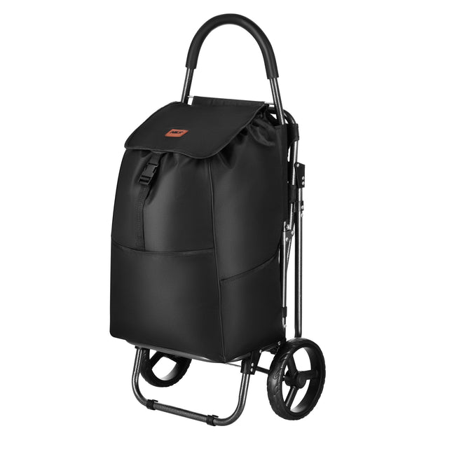 Nákupní taška na kolečkách se sedátkem, 40L, černá, ocelový rám