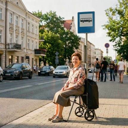 Einkaufstrolley mit Sitz, 40L, Schwarz, Stahlrahmen