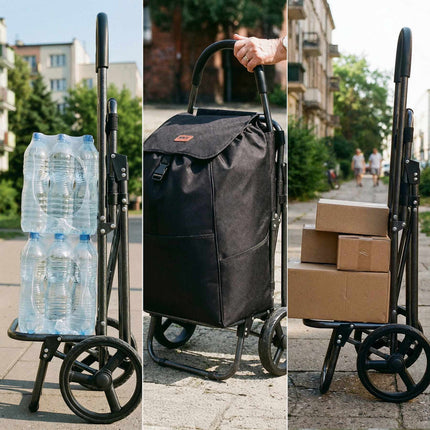Einkaufstrolley mit Sitz, 40L, Schwarz, Stahlrahmen