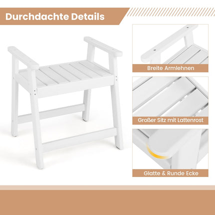 Shower Bench with Armrests, Waterproof HDPE, 150kg Capacity