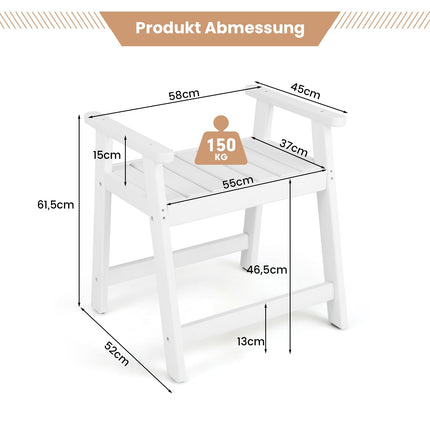 Shower Bench with Armrests, Waterproof HDPE, 150kg Capacity