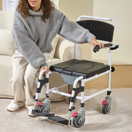 Shower Commode Wheelchair, 350 lb, Adjustable Height