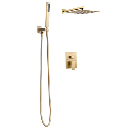 Shower Faucet Set – 12-Inch Square Rain Head, Handheld, Brushed Gold
