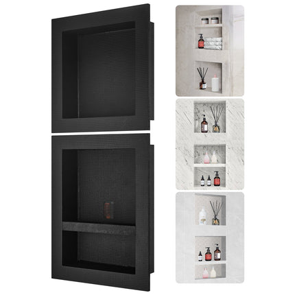 Shower Niche Ready for Tile, Waterproof, Triple Shelf, Black