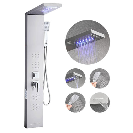 Shower Panel Tower, 53 In Stainless Steel, LED, 5-Function