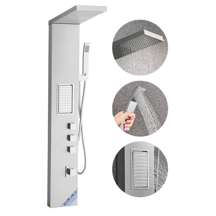 Shower Panel Tower, 53 In Stainless Steel, Rainfall, Body Jets
