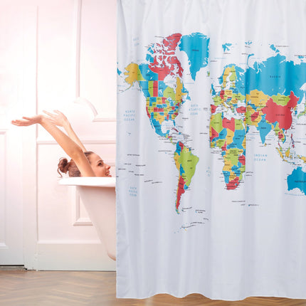 Shower curtain world map 180x180 cm