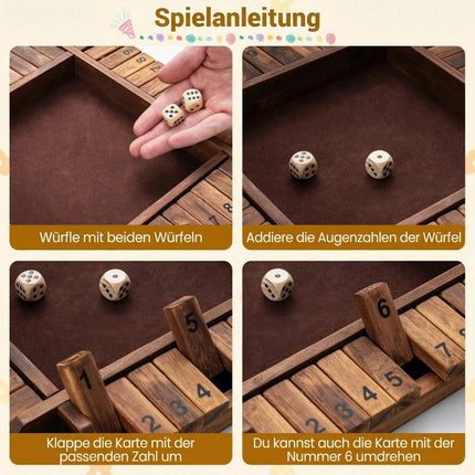Hra Shut The Box pro 2-4 hráče, borovicové dřevo, hnědá