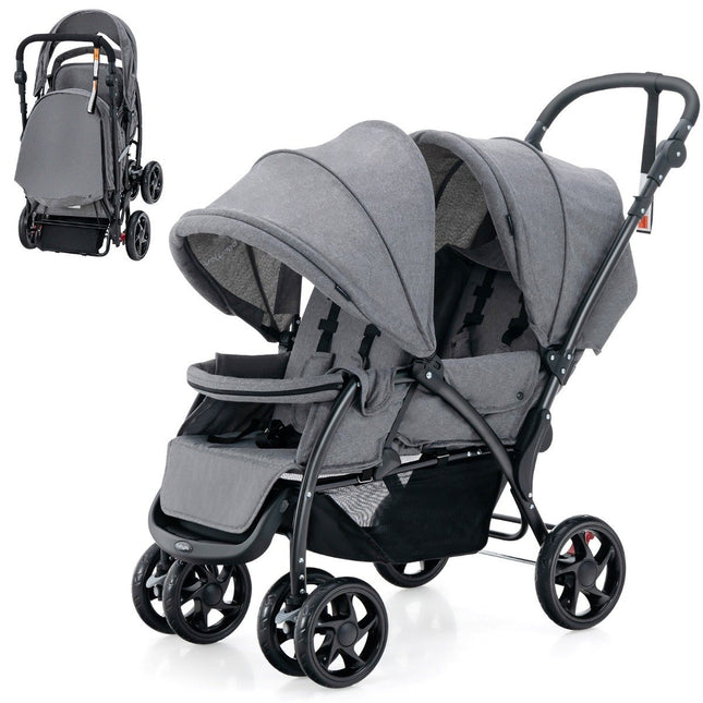 Geschwisterkinderwagen faltbar Geschwisterwagen Zwillingskinderwagen Twinbugg Grau