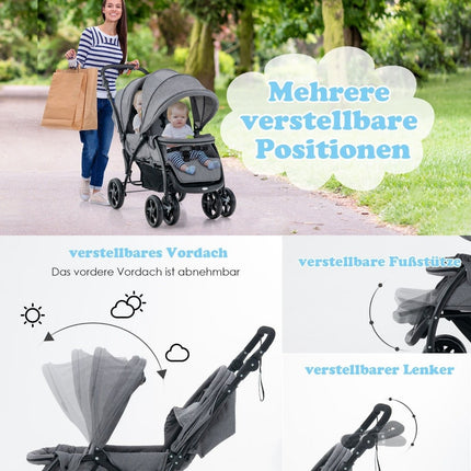 Sourozenecký kočárek skládací sourozenecký kočárek dvojkočárek dvojče buggy šedá
