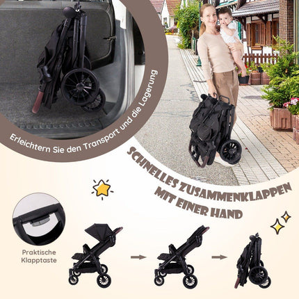 Geschwisterkinderwagen faltbarer Zwillingskinderwagen mit verstellbarer Rückenlehne tragbarer Zwillingsbuggy Dunkelgrau