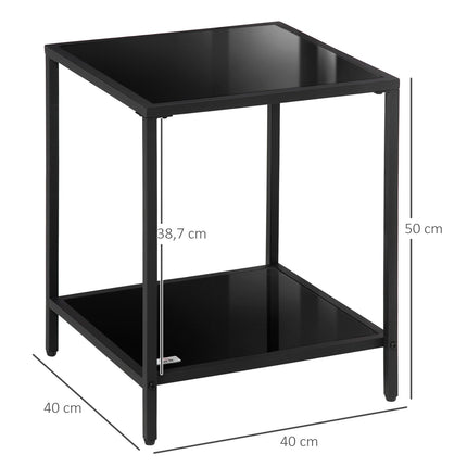 Beistelltisch aus schwarzem gehärtetem Glas - 2 Ebenen, 40 x 40 x 50 cm