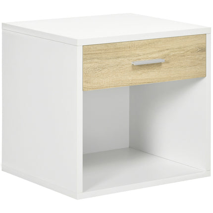 White bedside table with drawer and open compartment