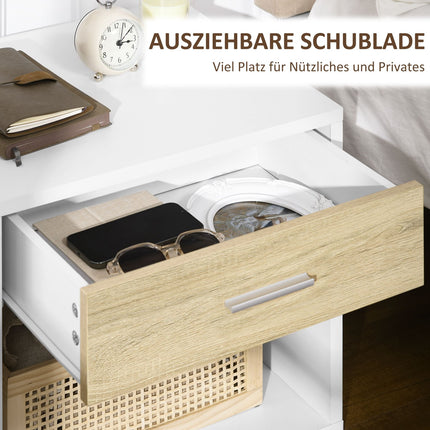 White bedside table with drawer and open compartment