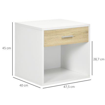 White bedside table with drawer and open compartment
