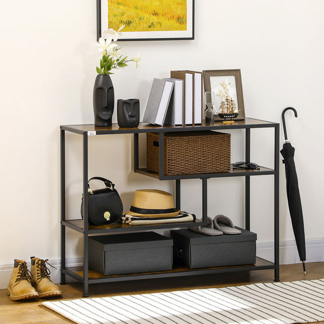 Black narrow console table - 4 shelves & lace cover