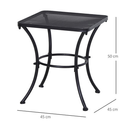 Black metal side table for patio, 45x45x50 cm