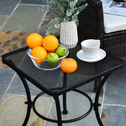 Black metal side table for patio, 45x45x50 cm