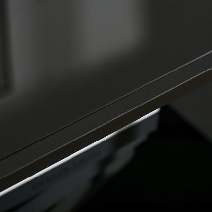 Coffee table in black steel, tempered glass, 2 shelves