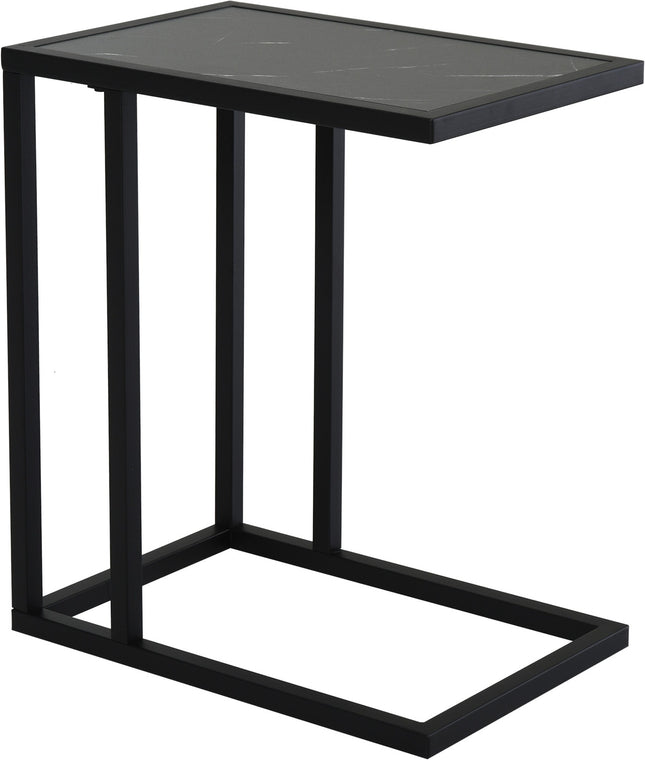 Schwarzer Couchtisch, Marmoroptik, Metallrahmen, 45x30x51,5 cm