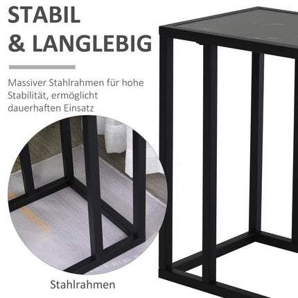 Schwarzer Couchtisch, Marmoroptik, Metallrahmen, 45x30x51,5 cm