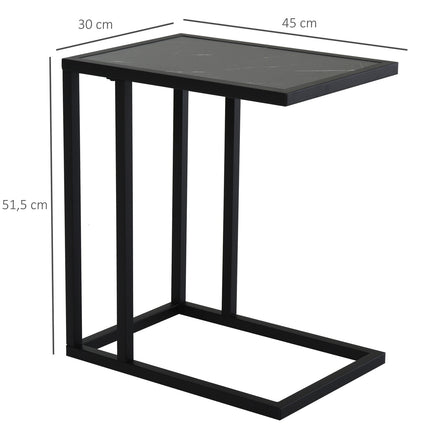 Schwarzer Couchtisch, Marmoroptik, Metallrahmen, 45x30x51,5 cm