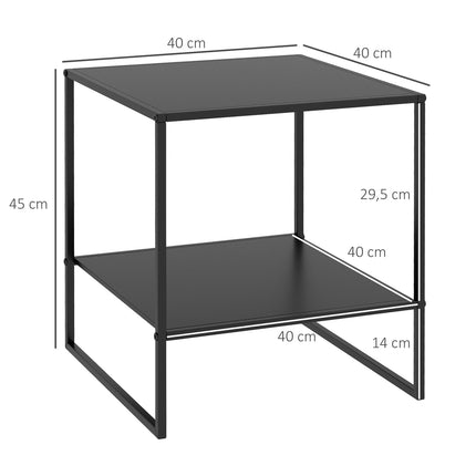 Schwarzer Beistelltisch mit Ablage – Stahlgestell 40x40x45 cm